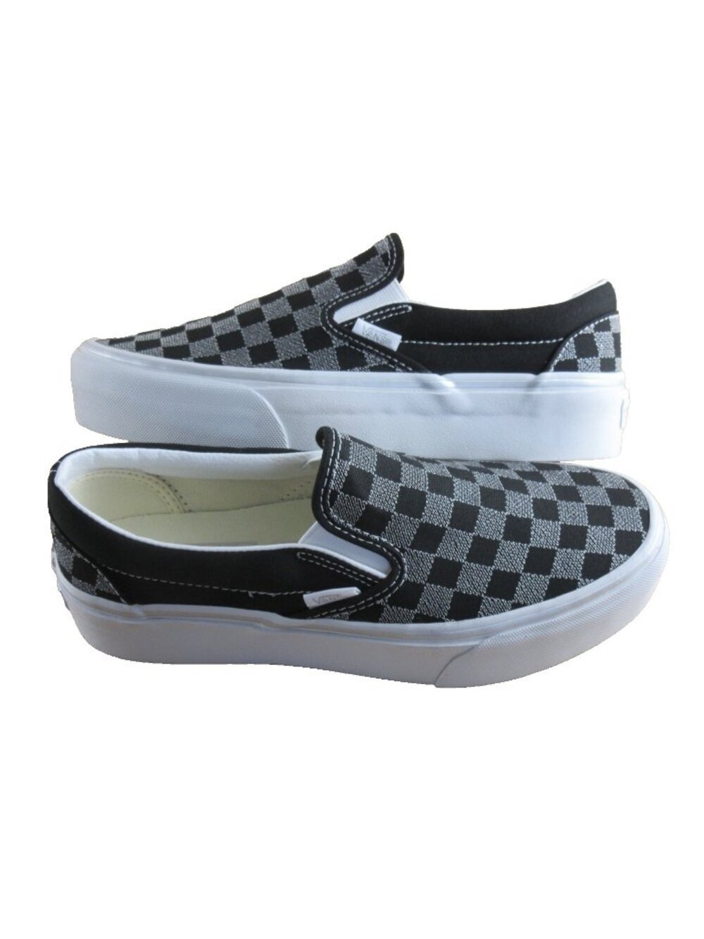Vans Women's Classic Slip On Platform Metallic Checkerboard Black Shoes Sizes